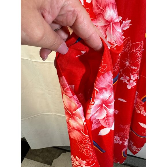 Vintage HUKILAU FASHIONS Hawaiian Muu Muu Caftan Maxi Dress Red Tropical Floral - Picture 8 of 12